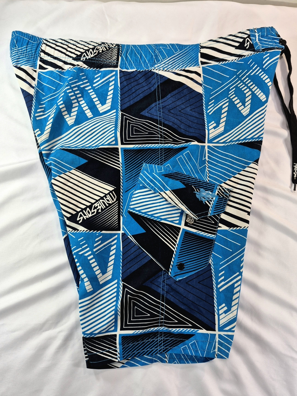 Maui & Sons Vintage Geometric Abstract Swim Board Shorts Blue Size 38 Vintage